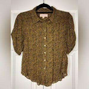 Philosophy Button Down Crop Top Green, Black, & Orange leopard Size: SM